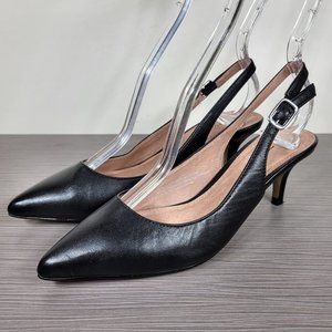 Halogen Elyse Slingback Pump, Black Leather Size 4